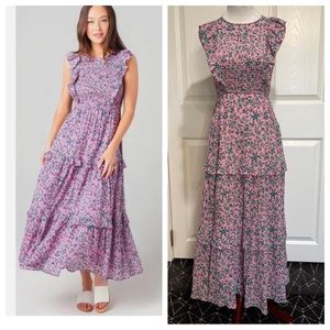 Banjanan Pink Floral Tiered Ruffle Maxi Dress